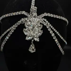 Crystal Bridal Forehead Headpiece – Rhinestone Wedding Hair Jewelry, Boho Bridal Head Chain, Statement Wedding Headpiece