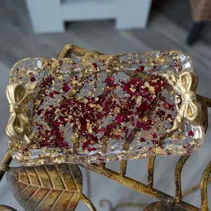 Clear Bow Tray with Rose & Gold Flakes