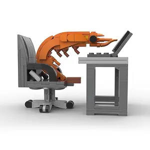 Working Shrimp Man Building Blocks Set, 155PCS Desk Mini Working Shrimp Man Figure Model Kit, Creative Funny Desktop Ornament Gift for Adults