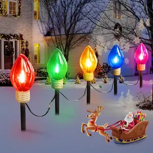 C9 Christmas Pathway Lights Outdoor - 2 Pack Total 17 Feet 10 LED C9 Walkway Lights, Multicolor Jumbo Light Christmas Bulb Light Outdoor Decorations for Lawn Holiday Outside Yard Garden