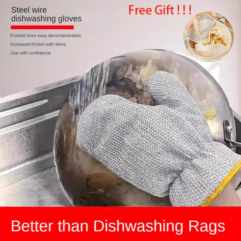 [Mother's Day Gift] Silver Removable Non-Scratch Wire Dishwashing Gloves - New Multipurpose Reusable Cloths for Kitchen, Sinks, and Pans, Washable & More Cleaning