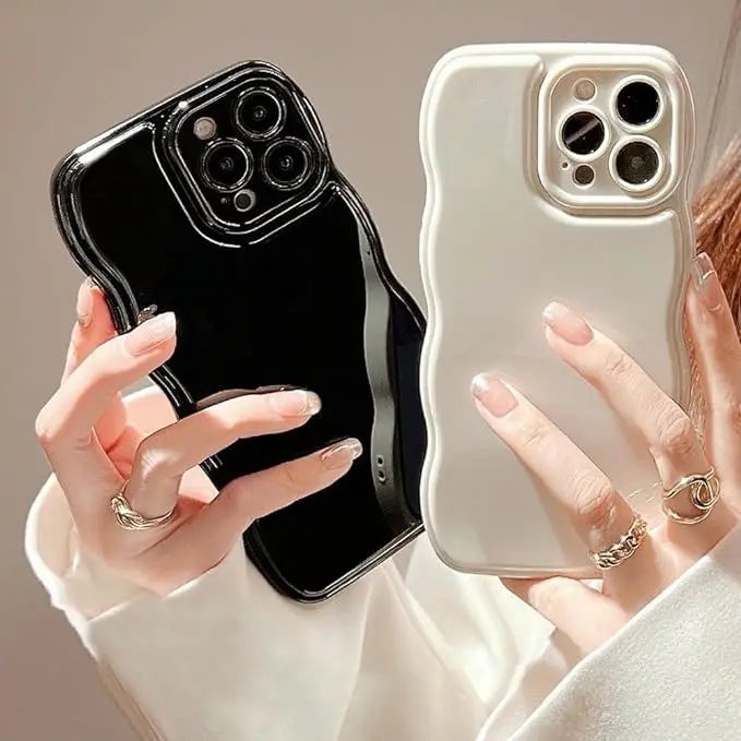 iPhone 11, 12, 13.... 15 Pro Max Case,Simple Wave Design Wavy Frame Soft Silicone Aesthetic Phone Case for iPhone Phone Case