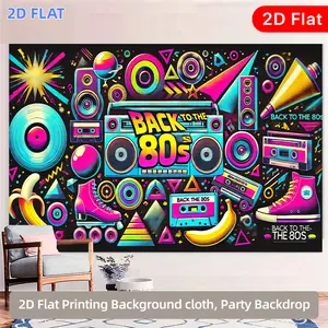 1pc 2D Flat Banner, background, Retro Neon Elements Back to The s, Suitable for photography studios, live streaming backdrops, wedding and party decorations, New Year's celebration banners, home decor, short vid