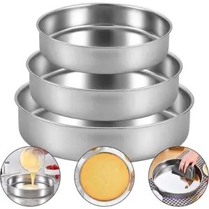 Round Stainless Steel Cake Pans Set of 3 (8 inch / 9 1/2  inch / 11 inch), Layer Cake Baking Pan,  for Birthday Wedding Tier Cake, Physics Anti-Stick, , Dishwasher Safe