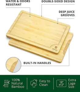 ROYAL CRAFT WOOD Extra Large Cutting Boards for Kitchen Meal Prep & Serving-Bamboo Wood Cutting Board with Deep Juice Groove - Charcuterie & Chopping Butcher Block for Meat - Gadgets Gift (XL 18x12") Cheese Knives Wooden Handles Thick Fruit