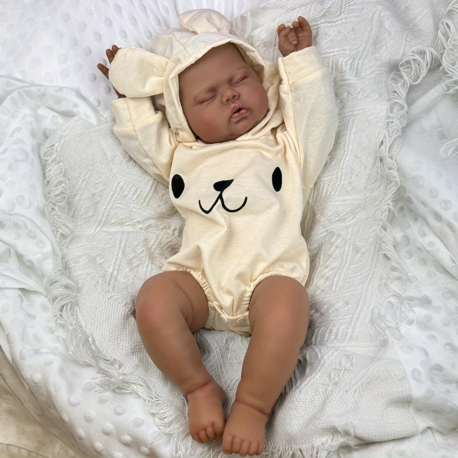 GUESSBELLY 20 Inch 50 CM Asleep Fat Reborn Baby Doll Toy For Girl Black Brown Skin Vinyl Limbs Cloth Body Lifelike Sleeping Doll Birthday Gift Play House Toy