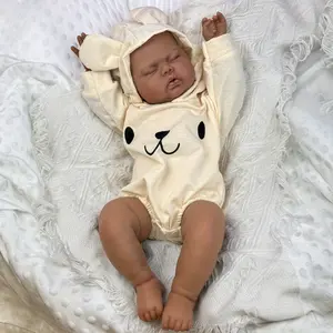 GUESSBELLY 20 Inch 50 CM Asleep Fat Reborn Baby Doll Toy For Girl Black Brown Skin Vinyl Limbs Cloth Body Lifelike Sleeping Doll Birthday Gift Play House Toy