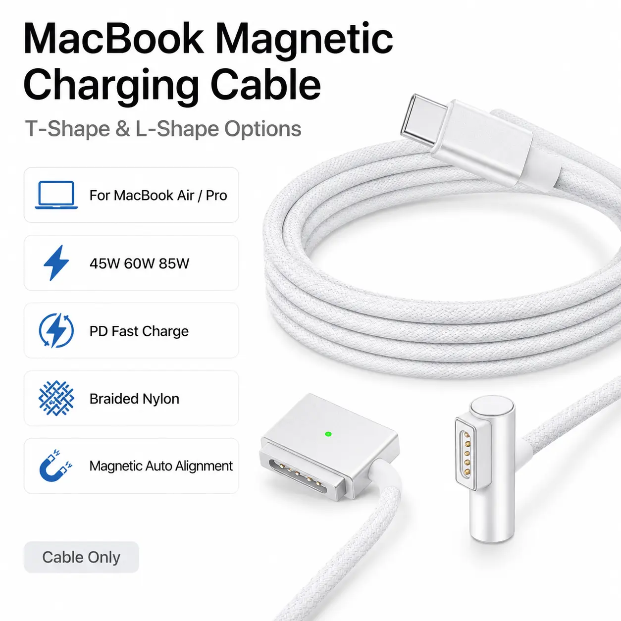 1.8M Magnetic Fast Charging Cable with LED - Durable Braided USB Cord for iPhone, Type-C & Micro
