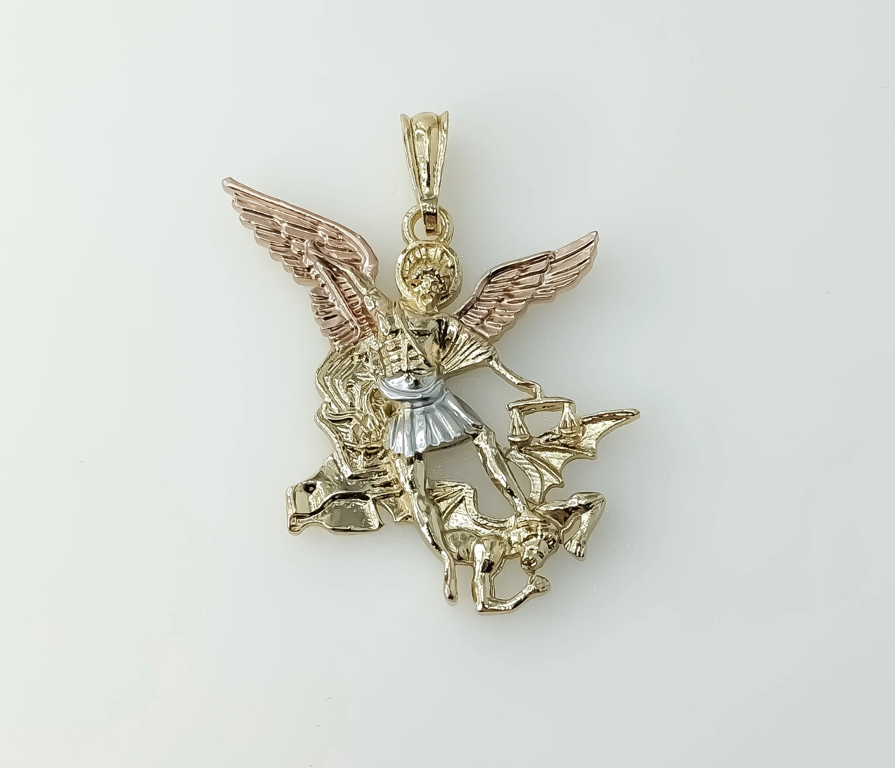 Plated Tri-Color Large Archangel Saint Michael Pendant