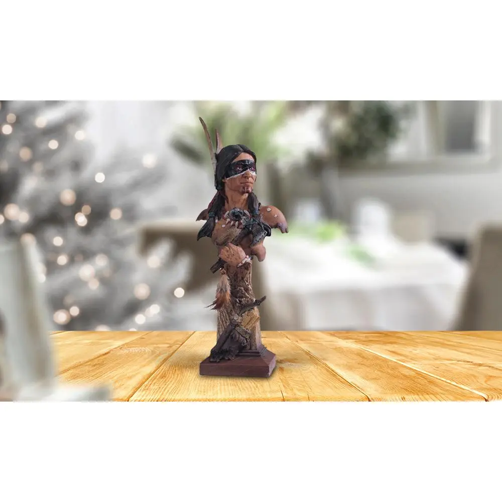 14"H Indian Warrior Bust with Axe Statue Native American Decoration Figurine