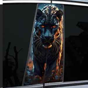 2 Pieces 2PCS Dark Golden Eye Black Leopard Illustration Sticker - Cartoon Themed B Window Post Sticker, Self-Adhesive Waterproof and Scratch Resistant, Suitable for Glass, Metal, Plastic, Ceramic, Wood Surfaces - Car Decoration