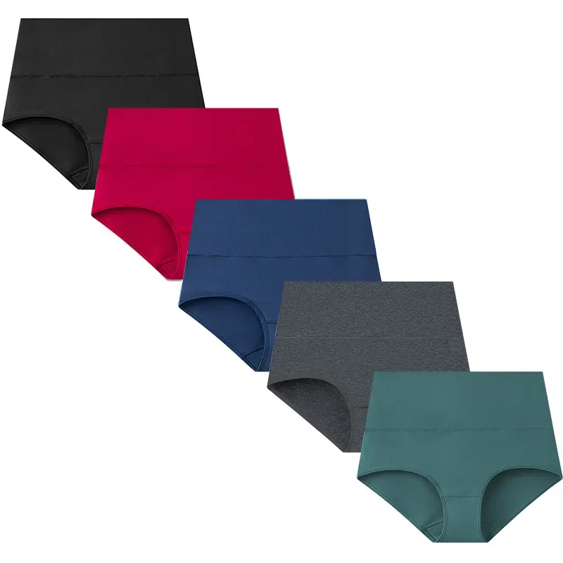Women's high-waisted cotton panties multipack, plus-size tummy-control underwear, basic solid-color panties, high-waisted underwear, women's panties