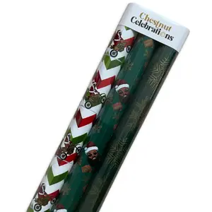 Chestnut Celebrations Black Santa Green 3-Pack Christmas Wrapping paper
