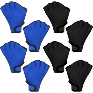 4 Pairs Webbed Swimming Gloves with Wrist Strap, Water Resistance Training Mittens for Men Women, Ideal for Water Aerobics Aquatic Fitness Training Swimming Diving Pool Exercise