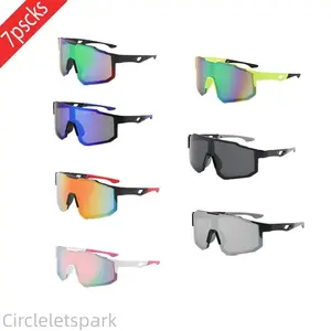 7 Pairs Outdoor Sports Cycling Windproof Sunglasses for Men and Women European American Style Colorful Large Frame Design Face Slimming Uv Protection Eyewear for Fishing Travel Cycling and Daily Outdoor Activities