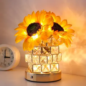 Sunflower Crystal Table Lamp, Rechargeable Wireless Sunflower Light, Adjustable 3 Color Dimmable Flower Lamp, Romantic LED Diamond Lamp, Nightstand Lamp, Modern Nightstand Lamps, Table Bedside Lamp
