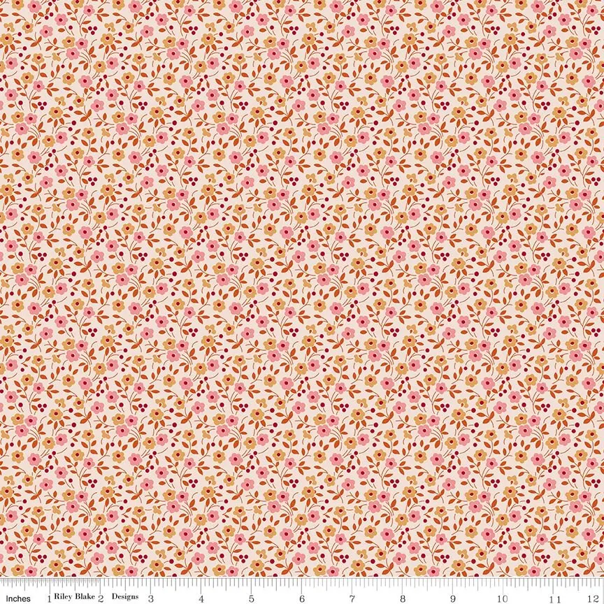 Fabric Riley Blake Lori Holt Coral Floral Farmer's Daughter by the Quarter Yard C17171-CORAL