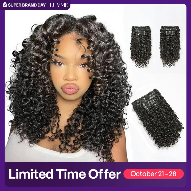 LUVME Clip-Ins 100% Virgin Human Hair Seamless Invisible Edge Burmese Curly/Messy Curly/Straight/Body Wave/Kinky Curly/Yaki Straight
