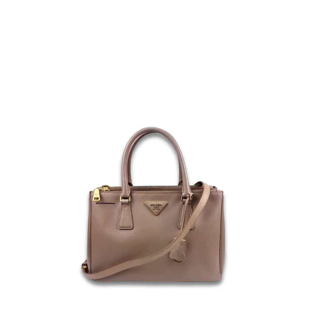 Pre-owned PRADA Leather Shoulder Bags Small Beige Double Zip Galleria