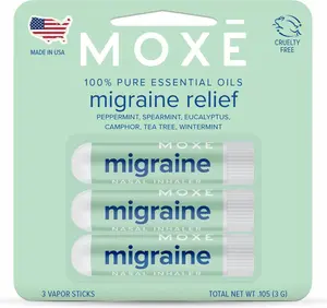 MOXE Migraine Relief Nasal Inhalers, Essential Oils for Headaches & Tension Relief, Portable Aromatherapy, Easy-to-Use, Pure & Undiluted, Peppermint, Spearmint, Eucalyptus, Tea Tree, USA Made, 3 Pack