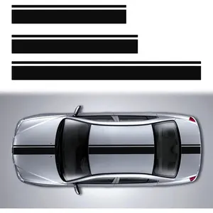 3PCS Car Hood Body Roof Modified Sport Style Stripe Sticker Graphic Vinyl Racing Decal Decoration Accessories for Vehicles Black