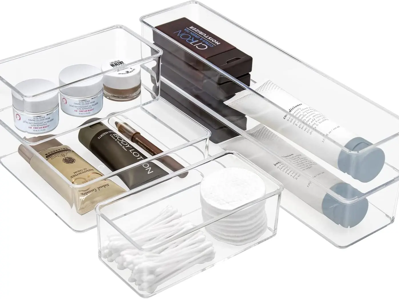 Sorbus Clear Drawer Organizer 5-Piece Set for Makeup, Office Supplies, Vanity, Bathroom & Kitchen - Hand Plastic Slide Organizer Cosmetic Storage Box