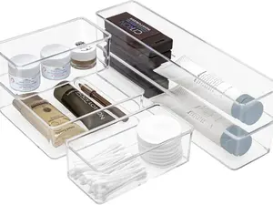 Sorbus Clear Drawer Organizer 5-Piece Set for Makeup, Office Supplies, Vanity, Bathroom & Kitchen - Hand Plastic Slide Organizer