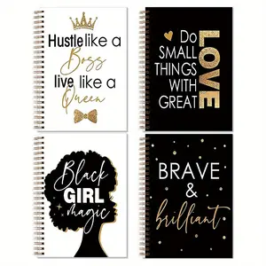 Motivational Positive Journal Notebooks, 4 Counts/set Spiral Notebook for Writing, Horizontal Line Writing Book for Student, Office Stationery & Supplies