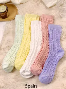5 pairs colorful dopamine mid tube Fitted socks are fashionable and versatile casual couple socks suitable for women's daily home wear socks