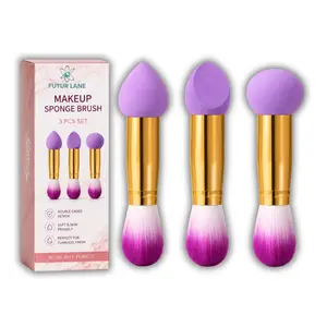 Sponge Brush 3 Pcs Double Ended Makeup Sponge with Handle Dry Wet Separation Multi Function Powder Puff Set 3 Shapes for Perfect Application