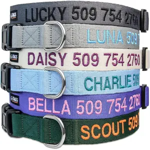 Custom Embroidered Pet Collar with Name & Phone Number, Adjustable Quick Release Snap Buckle, Personalized Dog ID Collar, Soft Nylon Reflective Strap, Secure Fit for Small Medium Large Dogs two  dogs  one  leash dog  products dog  lick  mat