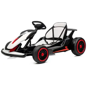 【Christmas Gift】White 24V Electric Drift Go Kart For Kids Ages 6-12 With Dual 200W Motors 8.1 MPH Adjustable Seat Led Lights Music Usb FM Radio Steel Frame White
