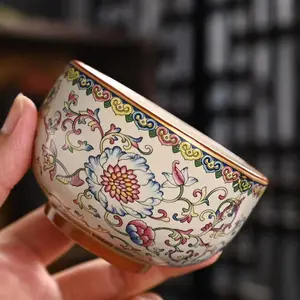 Five-Color Lotus Tea Cup, Enamel Ru Kiln 1pc, Handmade Ceramic, Collectible, Gift, Master Cup, Chinese Style, Home Use, Office, Tea Room