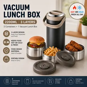 3-Tier Insulated Bento Box & Vacuum Food Jar Set | Stainless Steel Leakproof Lunch Containers | Dual Hot & Cold Temp Maintenance | Portable Meal Prep Kit | Maintains Freshness for Hours | With Utensils