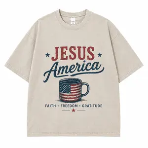 Coffee Jesus America Vintage Washed Graphic T-Shirt | Christian Faith Oversized Unisex Tee