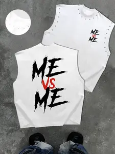 Men's Sleeveless T-Shirt Me Vs Me, Rivet Design Soft Fabric, Casual Daily Wear, Bold Style for Hobby Lovers