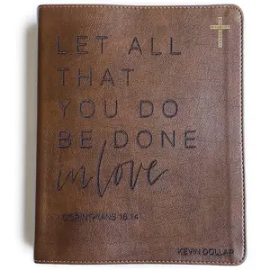 Personalized NIV Journaling Bible - Brown, Gold Cross - Let All That You Do Be Done in Love - Hand Lettered and Engraved