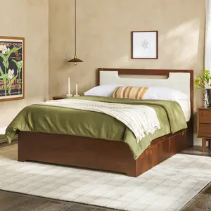 Walker Edison WESLN03QB4WT1 Mid Century Modern Queen Solid Wood 2 Drawer Storage Bed - Walnut