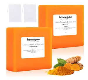 Honey Glow Lemon Turmeric Kojic Soap Bar, Turmeric Soap Bar for Face ＆ Body，Natural Turmeric Handmade Soap for All Skin Types (2pcs)