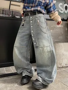 Men's Light Blue Light Wash Denim Jeans, High Street Trendy Loose-Fitting Jeans, No Stretch Long Pants, Fashion Style, All Seasons