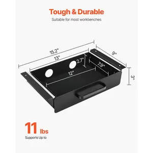 VEVOR 13 Wide Under Desk Drawer Slide Out, Under Desk Mounted Pull-out Drawer Attachment, Hidden Desktop Storage Organizer, Under Table Pencil Drawer for office Home Sit Stand Workstation, 15x9x3 in