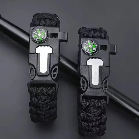 Paracord Survival Bracelet - High-Quality Outdoor Tactical Wrist Wear with Metal Double Buckle, Fast-Position Fix Rod Compass, Umbrella Rope, Pocket-Size Tool - Camping Accessories, Survival Gear, Perfect Travel Gift