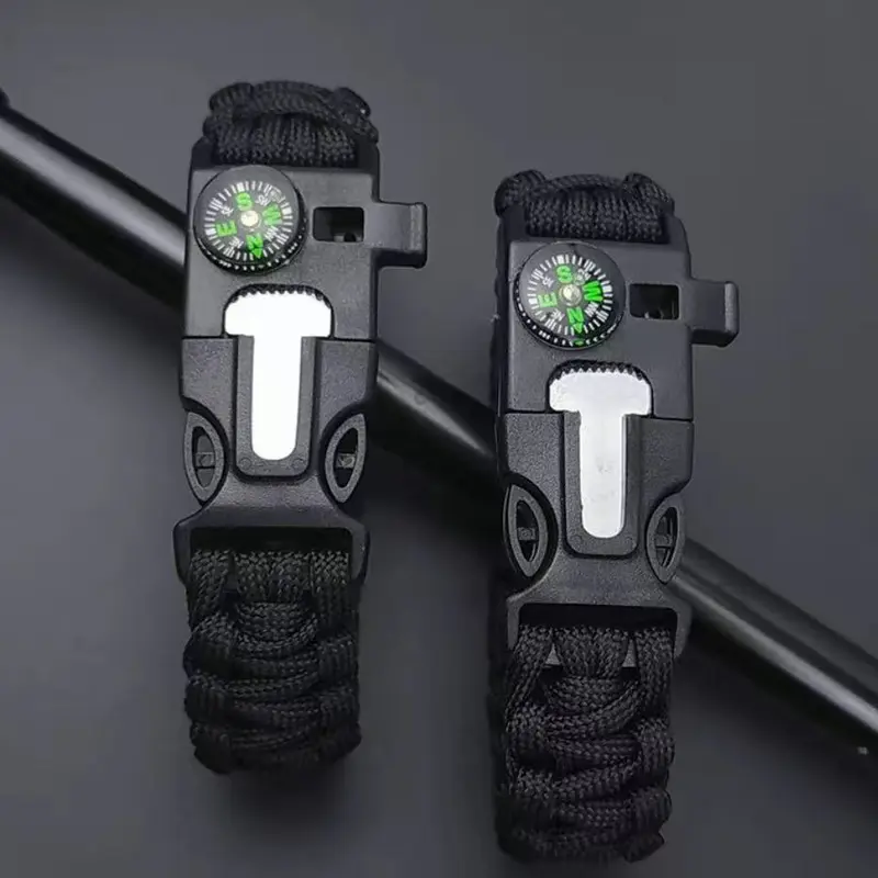 Paracord Survival Bracelet - High-Quality Outdoor Tactical Wrist Wear with Metal Double Buckle, Fast-Position Fix Rod Compass, Umbrella Rope, Pocket-Size Tool - Camping Accessories, Survival Gear, Perfect Travel Gift