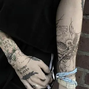 1pcs European and American style retro Adam angel herbal tattoo stickers for men and women's arms temporary and durable waterproof tattoos Fake Tattoo