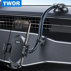 YWOR Cell Phone Holder for Car Dashboard Windshield Phone Mount for Car Long Arm Car Phone Holder Mount Strong Suction Cup Anti-Shake Stabilizer Compatible for iPhone, Samsung, All Smartphones