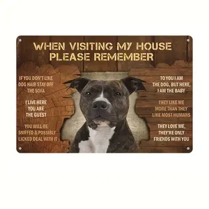 Metal Aluminum Sign, "When Visiting My House Please Remember Pitbull Dog", (7.9x11.8 Inch/20cm * 30cm), Wall Art Decor, For Room Home Restaurant Kitchen Bar Cafe Pub Garden Farmhouse Bathroom Garage Decor