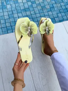 Women's Elegant Flower Decorated Slides, Fashion Slides, Casual Comfortable Flat Sandals for Summer, Lightweight Beach Slippers for Indoor & Outdoor Wear, Fashionable Flat Sandals-