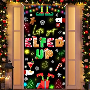 Avezano Christmas Door Cover Christmas Door Decorations Lets Get Elfed up Banner Gingerbread Banner Xmas Party Decorations