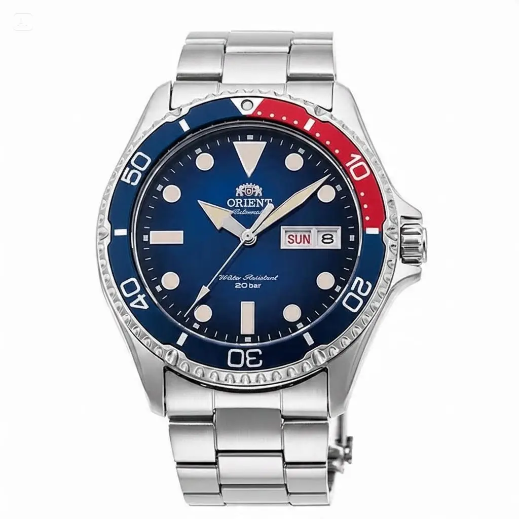 Eastern-style Pepsi bezel diving watch, self-winding mechanical watch, 200 m water resistance, luminous day-date dial, rotating bezel, stainless steel sports wristwatch, gift for him, suitable for swimming, surfing, outdoor, and everyday wear