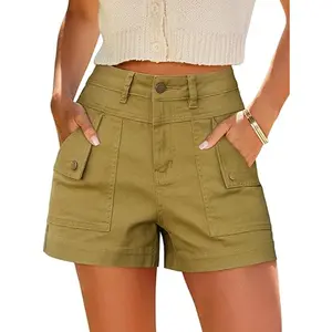 Eddoyee Jean Cargo Shorts for Women Denim Y2k High Waist Stretchy Shorts Wide Leg Casual Shorts with Pockets
